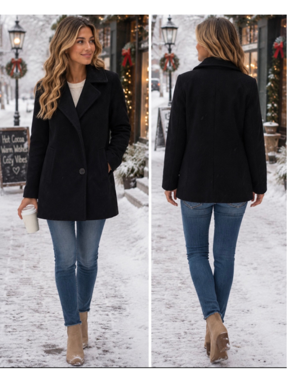 Women's Kenneth Cole Reaction Black Pea Coat Size XXL